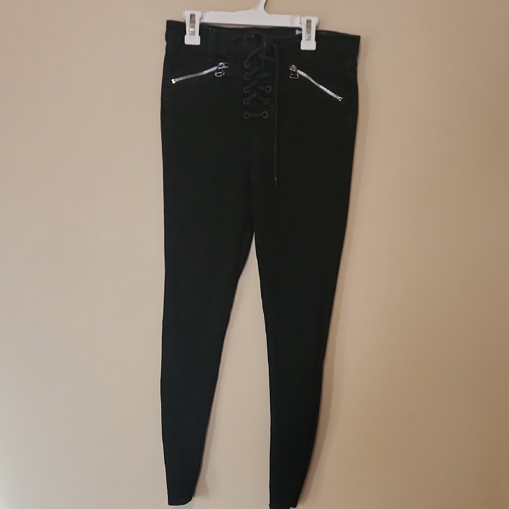 Rag & Bone Black Lace-Up Skinny Jeans with Zipper Detail